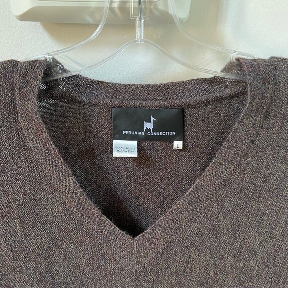 Peruvian Connection 100% Alpaca V Neck Brown Sweater L - Picture 6 of 9